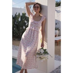 FLORAL SLIT MIDI DRESS WITH RUFFLES AND BACK TIE